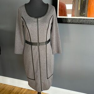 The Limited heather gray with faux black leather blocking channels midi sheath.